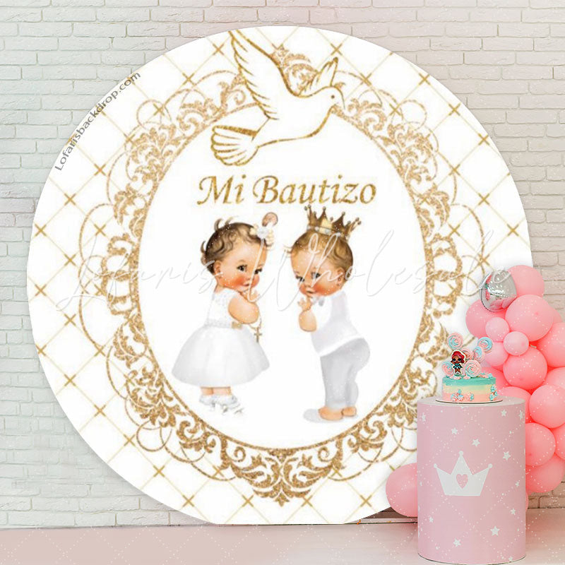 Lofaris Mi Bautizo Pigeon White Gold Baptism Round Backdrop