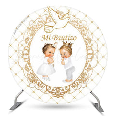 Lofaris Mi Bautizo Pigeon White Gold Baptism Round Backdrop