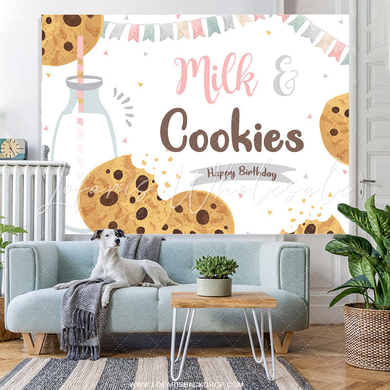 Lofaris Milk And Cookies Food Lovely Happy Birthday Backdrop