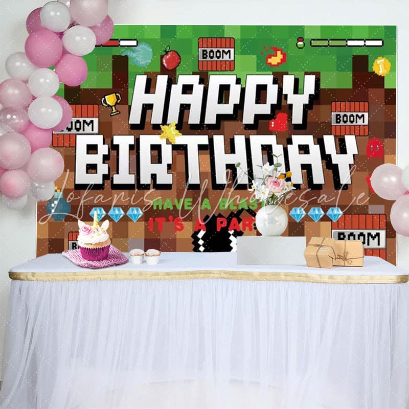 Minecraft Pixel Video Game Happy Birthday Party Backdrop For Boys