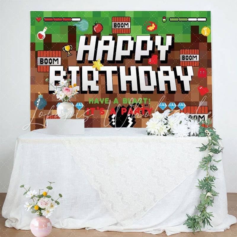 Minecraft Pixel Video Game Happy Birthday Party Backdrop For Boys