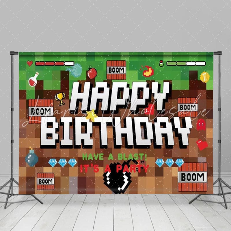 Minecraft Pixel Video Game Happy Birthday Party Backdrop For Boys