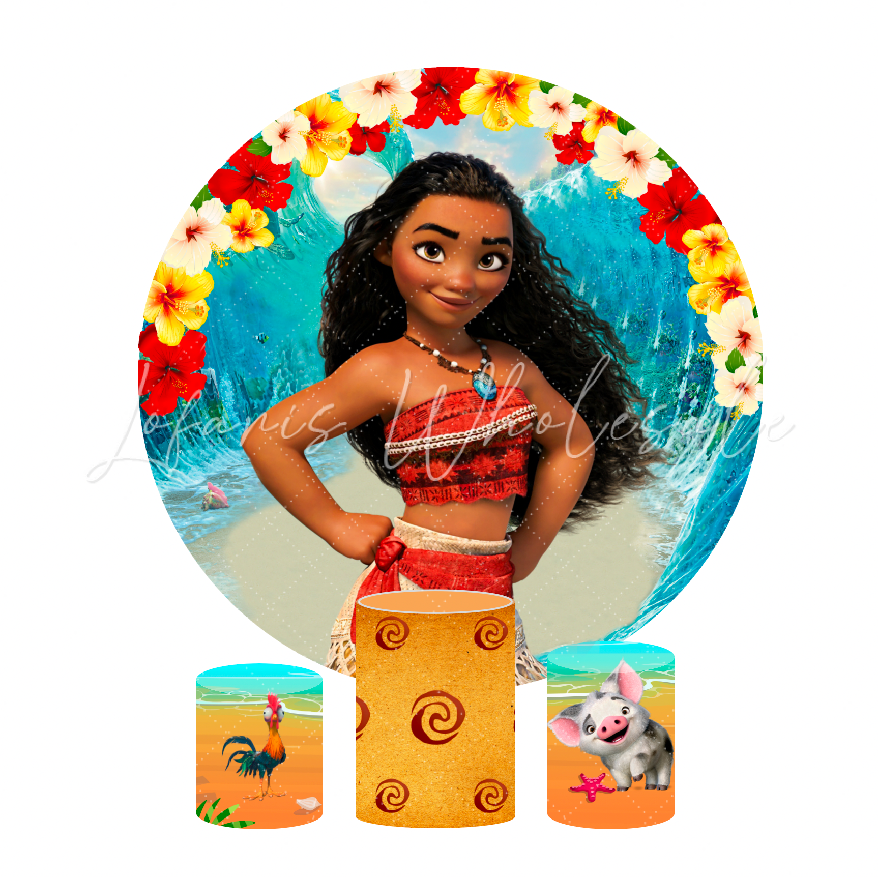 Moana Theme Birthday Party Round Backdrop Cover Plinth Cylinder Pedestal Cloth Cover