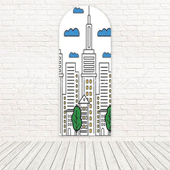 Modern City Outline Sketch Skyline Arch Backdrop For Photo Shoot Vibe
