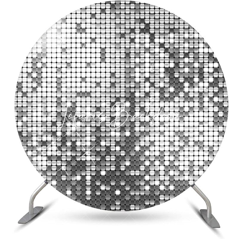 Lofaris Modern Silver Metal Plaid Round Birthday Backdrop