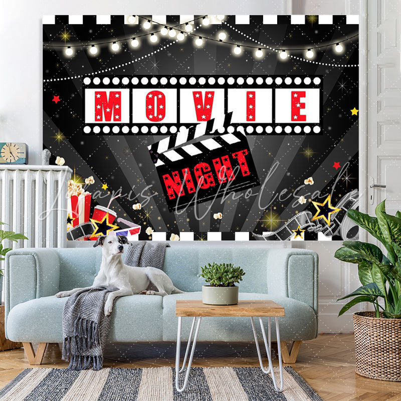Lofaris Moive Night Black Red Lights Party Backdrop for Birthday