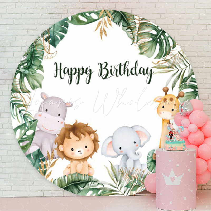 Lofaris Monstera Forest Animals Safari Round Birthday Backdrop
