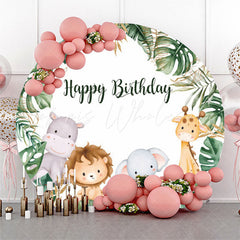 Lofaris Monstera Forest Animals Safari Round Birthday Backdrop
