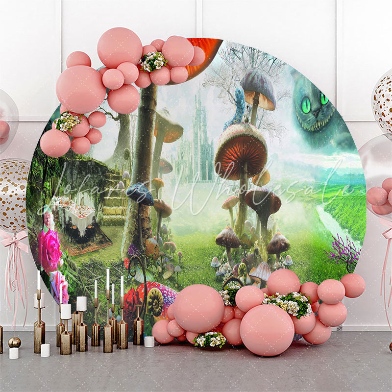 Lofaris Mushroom Wonderland Ghost Cat Round Party Backdrop
