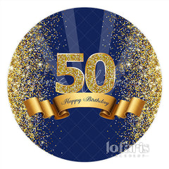 Lofaris Navy Blue And Brown Ribbion 50Th Birthday Round Backdrop