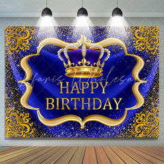 Lofaris Navy Blue And Glod Brown Crown Happy Birthday Backdrop