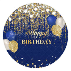 Lofaris Navy Blue And Gold Glitter Balloons Round Birthday Backdrop