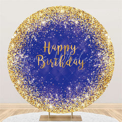 Lofaris Navy Blue And Golden Circle Happy Birthday Backdrop