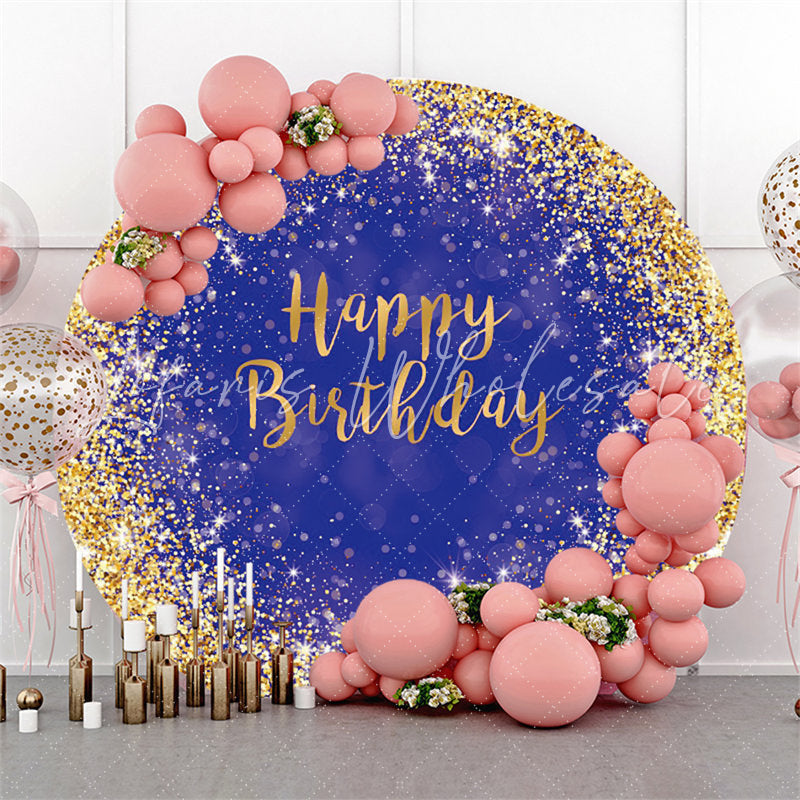 Lofaris Navy Blue And Golden Circle Happy Birthday Backdrop