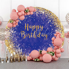 Lofaris Navy Blue And Golden Circle Happy Birthday Backdrop