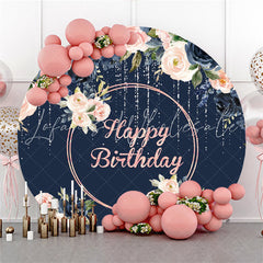 Lofaris Navy Blue And Light Pink Flower Birthday Circle Backdrop