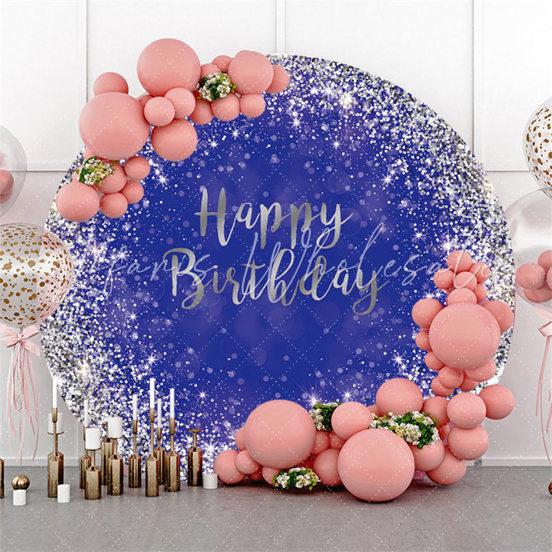 Lofaris Navy Blue And Silver Circle Happy Birthday Backdrop