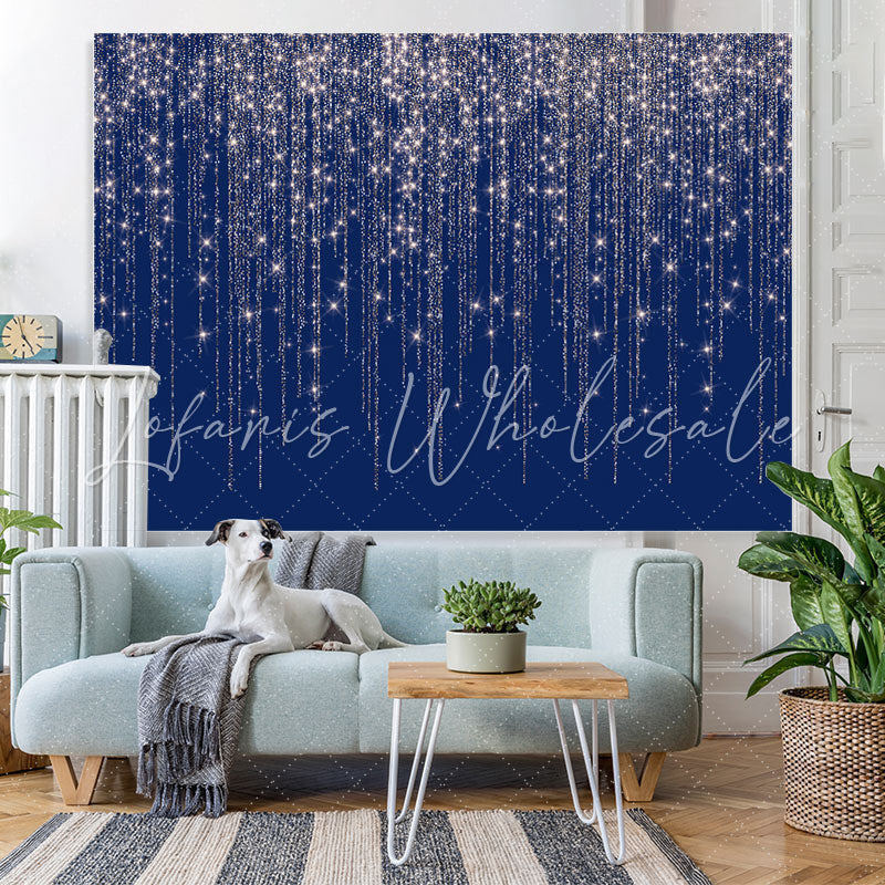 Lofaris Navy Blue Glitter Silver Bar Happy Birthday Backdrop