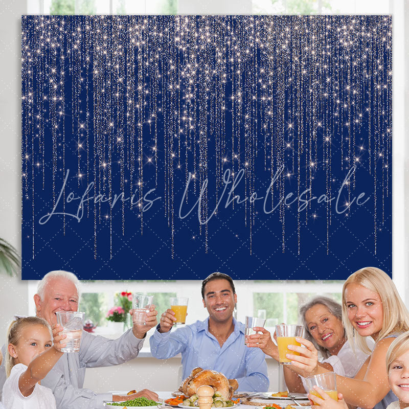 Lofaris Navy Blue Glitter Silver Bar Happy Birthday Backdrop