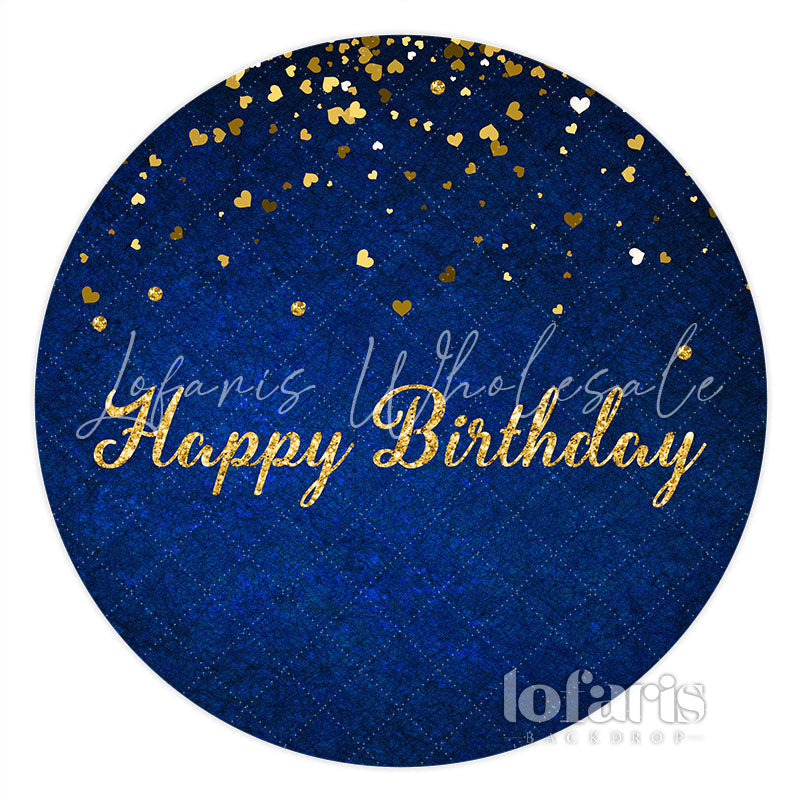 Lofaris Navy Blue With Golden Dot Circle Happy Birthday Backdrop