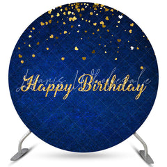 Lofaris Navy Blue With Golden Dot Circle Happy Birthday Backdrop