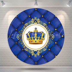 Lofaris Navy Gold Crown Birthday Party Round Backdrop Cover