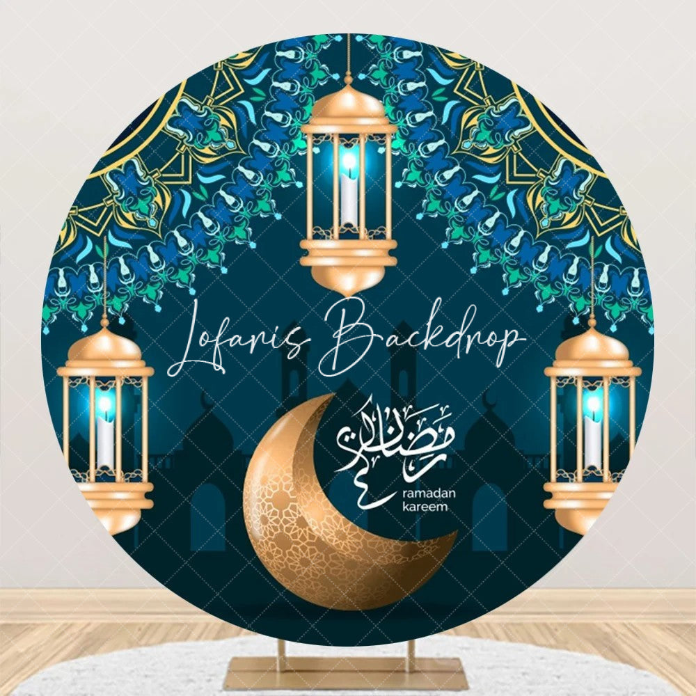 Lofaris Night Lantern Moon Mandala Round Eid Mubarak Backdrop