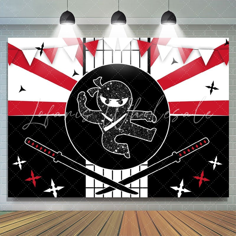 Lofaris Ninja Birthday Backdrop Black And Red Party Banner