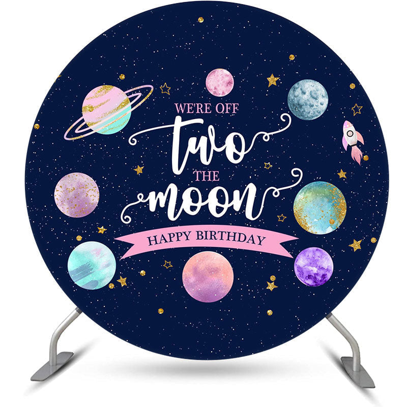 Lofaris Off Two The Moon Galaxy Round 2nd Birthday Backdrop