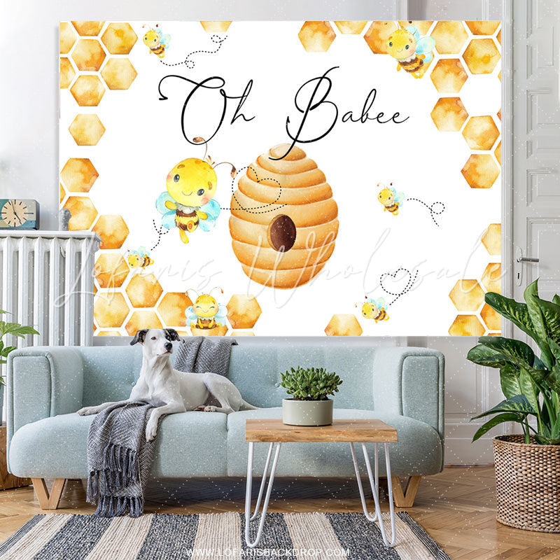 Lofaris Oh Babee Yellow And White Backdrop For Baby Shower