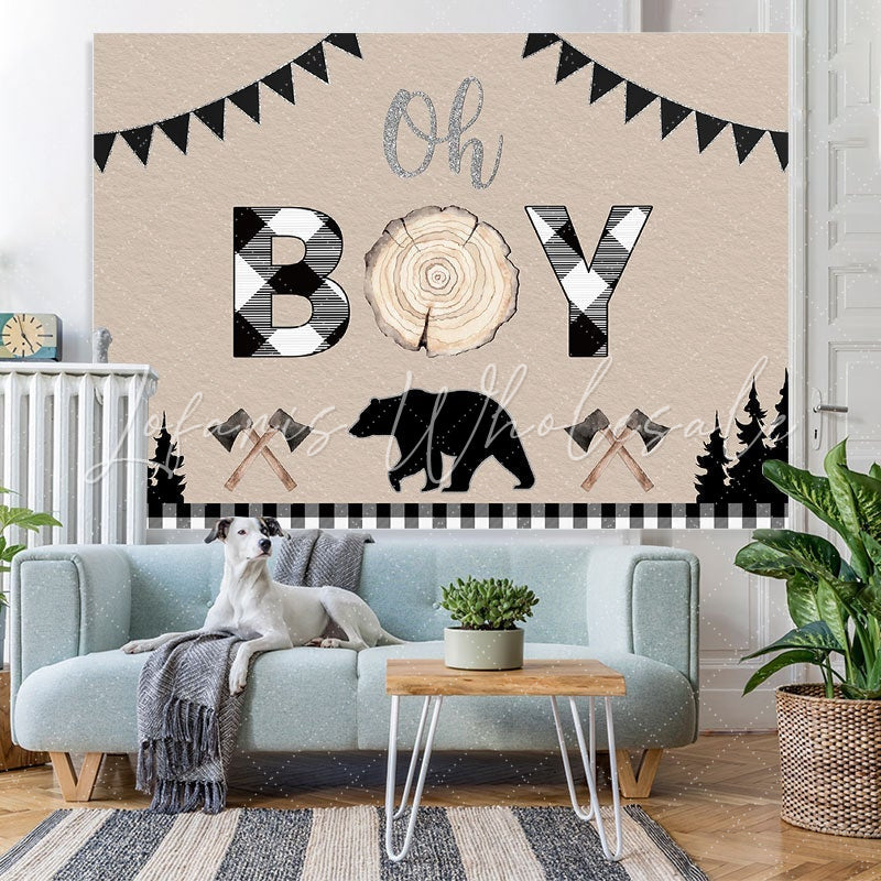 Lofaris Oh Baby Bear Forest Wood Photo Backdrop for Shower