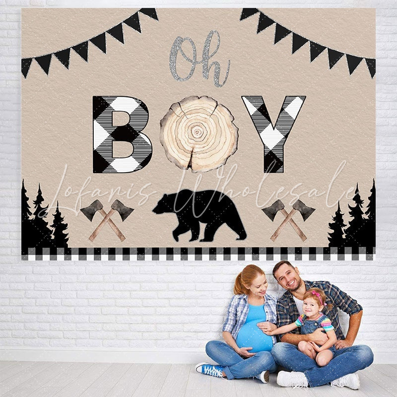 Lofaris Oh Baby Bear Forest Wood Photo Backdrop for Shower