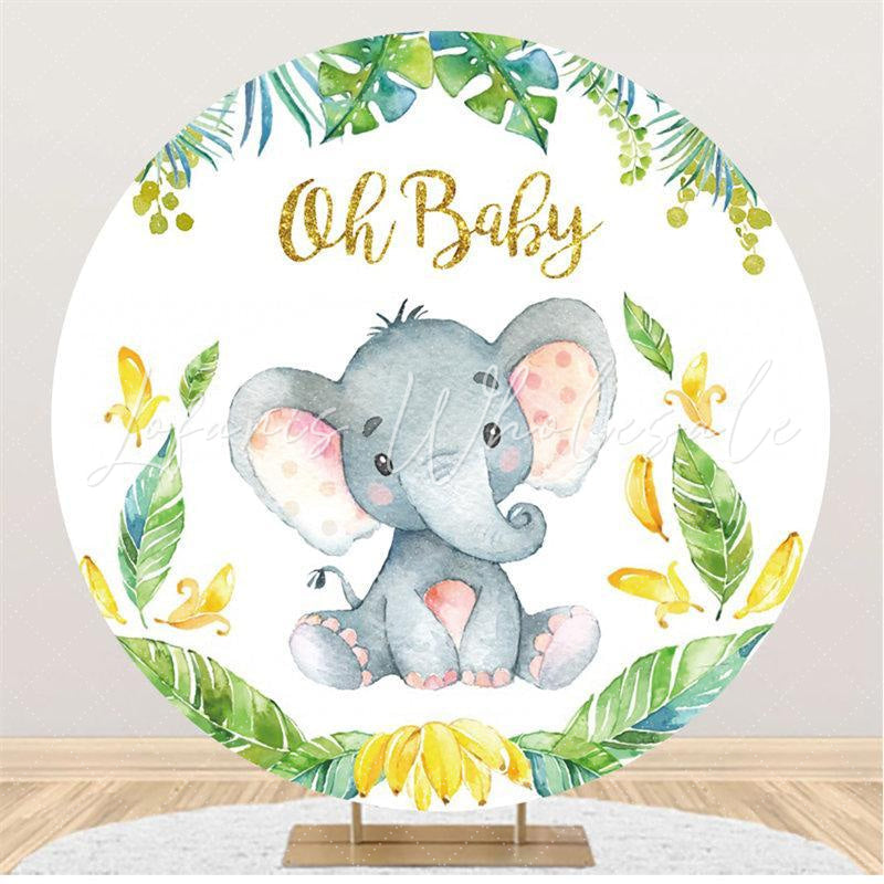 Lofaris Oh Baby Elephant And Banana Round Shower Backdrop