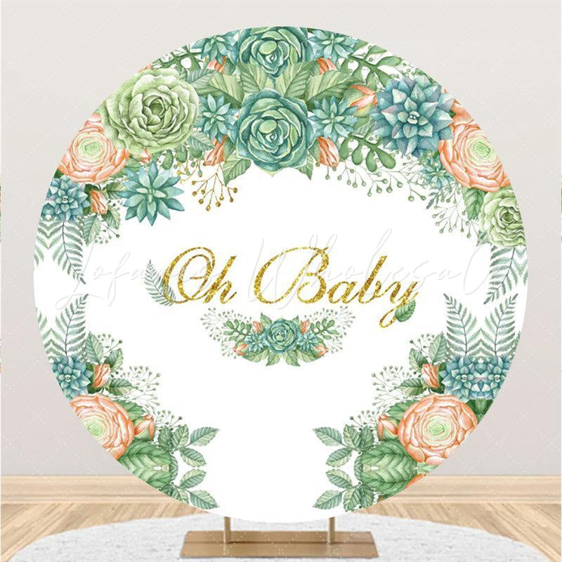 Lofaris Oh Baby Pink Green Floral Round Shower Backdrop