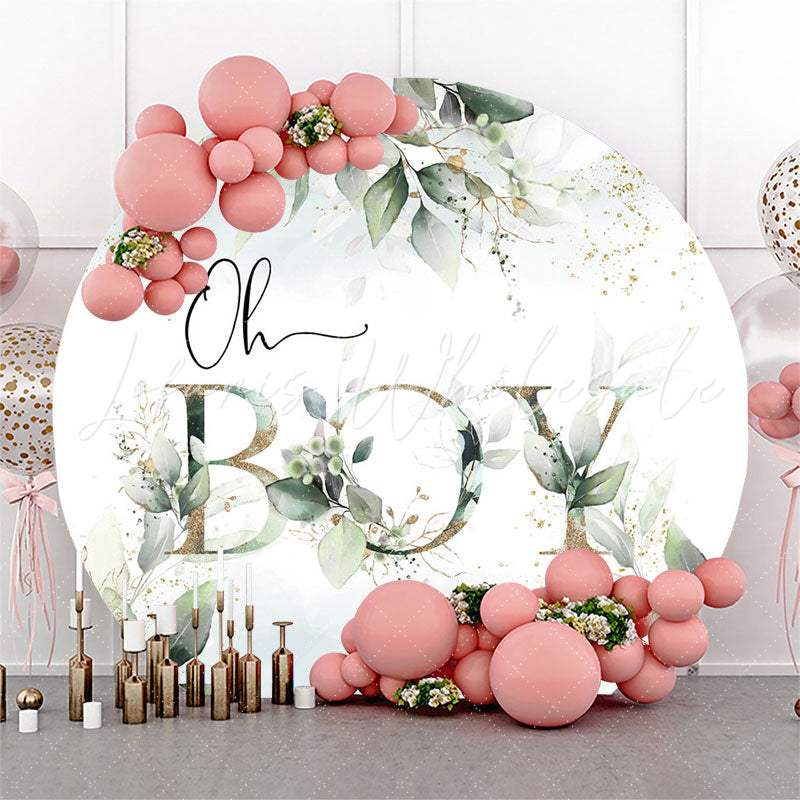 Lofaris Oh Boy Boho Green Leaves Round Baby Shower Backdrop