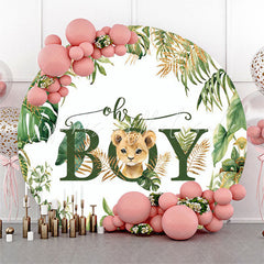 Lofaris Oh Boy Green Leaves White Round Baby Shower Backdrop