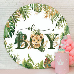 Lofaris Oh Boy Green Leaves White Round Baby Shower Backdrop