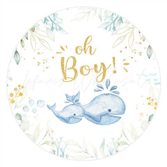 Lofaris Oh Boy Whale Green Leaves Round Backdrop For Baby Shower