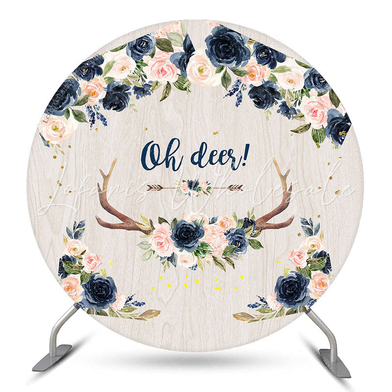 Lofaris Oh Deer Flowers Antler Round Baby Shower Backdrop