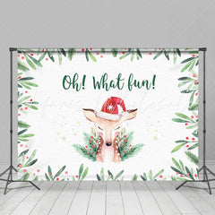 Lofaris Oh What Fun! Fawn in A Santa Hat Christmas Backdrop