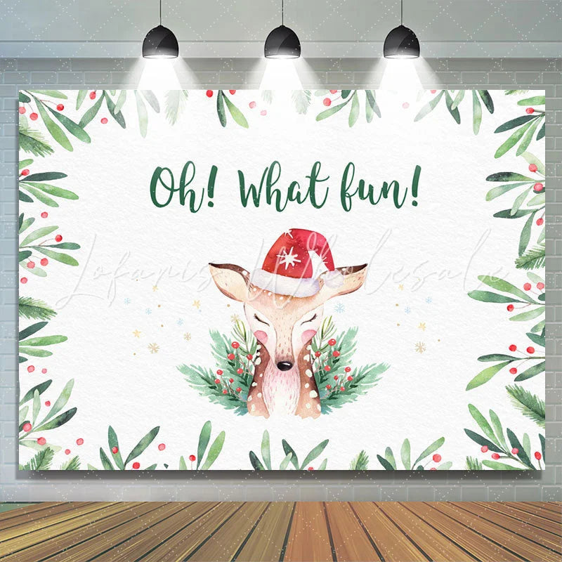 Lofaris Oh What Fun! Fawn in A Santa Hat Christmas Backdrop