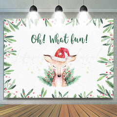 Lofaris Oh What Fun! Fawn in A Santa Hat Christmas Backdrop