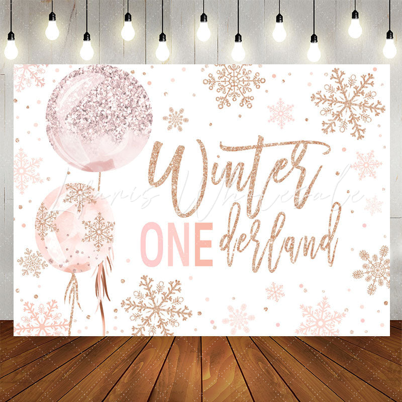 Lofaris Onederland Sparkling Snow Pink 1St Birthday Backdrop
