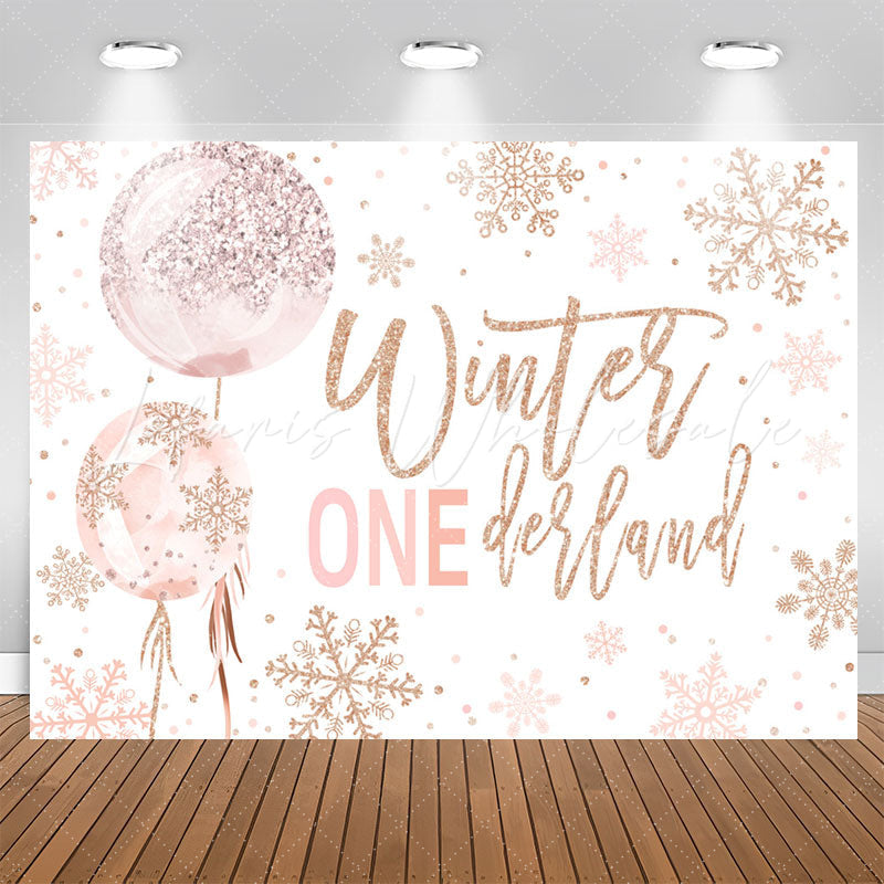 Lofaris Onederland Sparkling Snow Pink 1St Birthday Backdrop