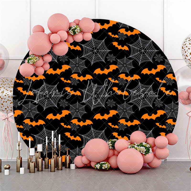 Lofaris Orange Bat Black White Happy Halloween Theme Backdrop