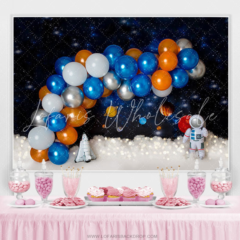 Lofaris Orange Blue Balloon Galaxy Birthday Party Backdrop