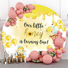 Lofaris Our Little Honey Is Turning One Birthday Round Backdrop