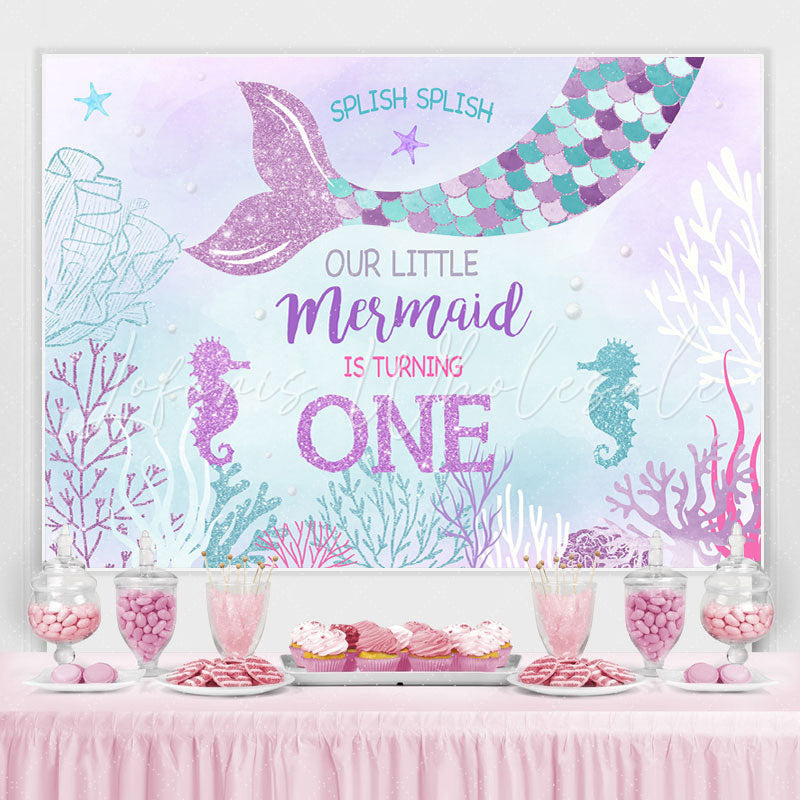Lofaris Our Little Mermaid Is Turning 1st Birthday Backdrop