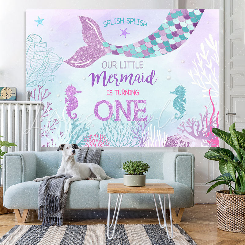 Lofaris Our Little Mermaid Is Turning 1st Birthday Backdrop