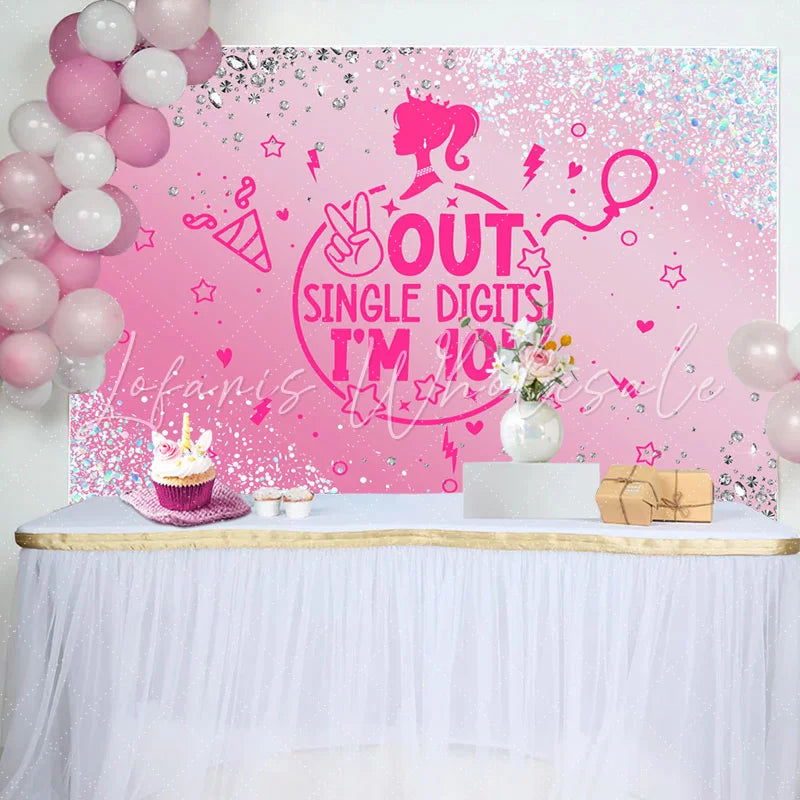 Lofaris Out Single Digits Pink Girls 10th Birthday Backdrop